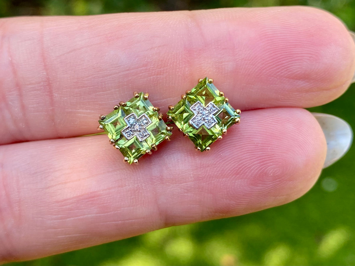 9ct Gold Peridot & Diamond Earrings