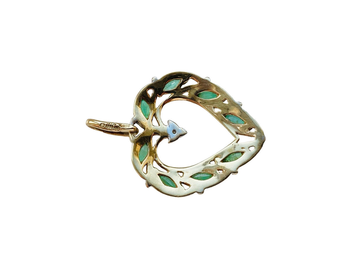 9ct Gold Emerald & Diamond Heart Pendant
