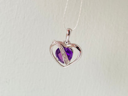 9ct Gold Amethyst & Diamond Heart Pendant