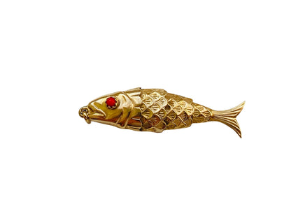 Vintage 9ct Gold Articulated Fish Pendant Or Charm