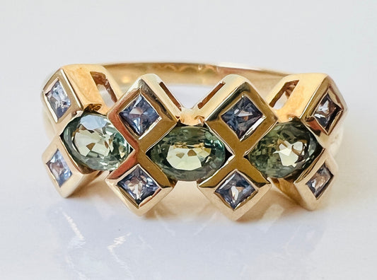 9ct Gold Green & Blue Sapphire Ring
