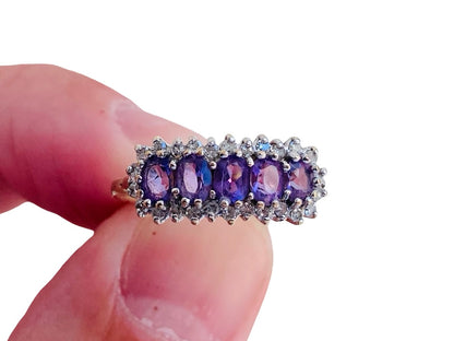 Vintage 9ct Gold Amethyst & Diamond Ring