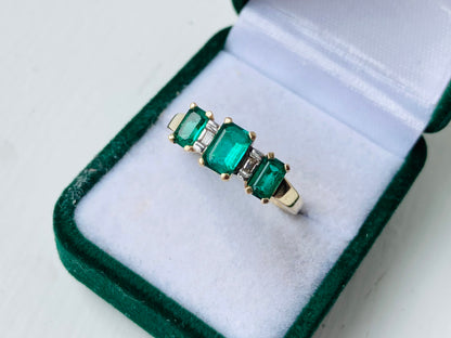 10ct Gold Synthetic Emerald & Diamond Ring