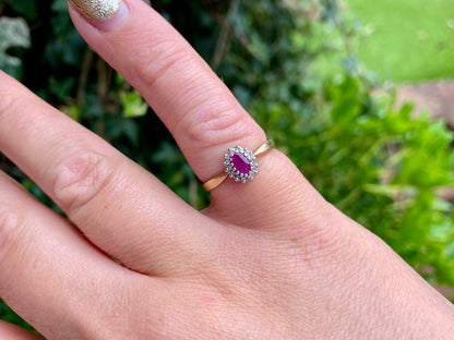 9ct Gold Ruby & Diamond Cluster Ring