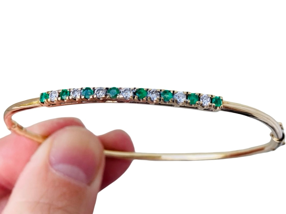 9ct Gold Emerald & Diamond Bangle