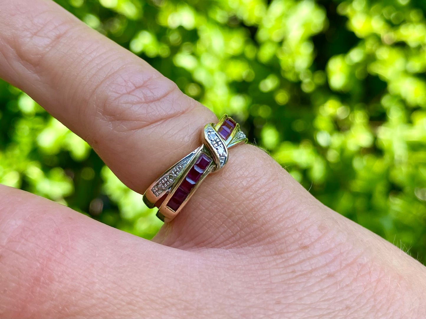9ct Gold Ruby & Diamond Crossover Ring