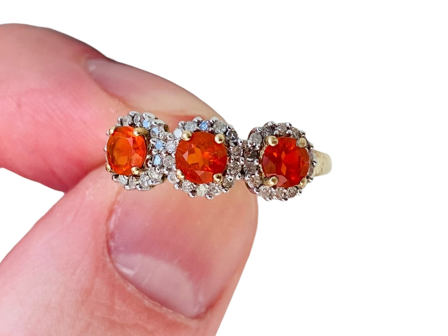 9ct Gold Fire Opal & Diamond Ring