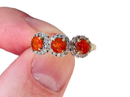 9ct Gold Fire Opal & Diamond Ring