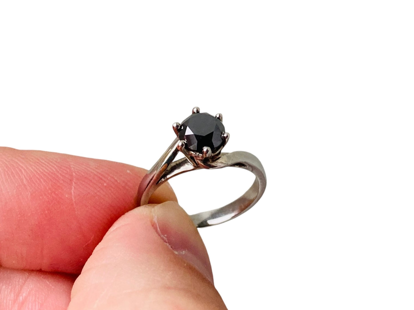 10ct Gold Black Diamond 0.75ct Solitaire Ring