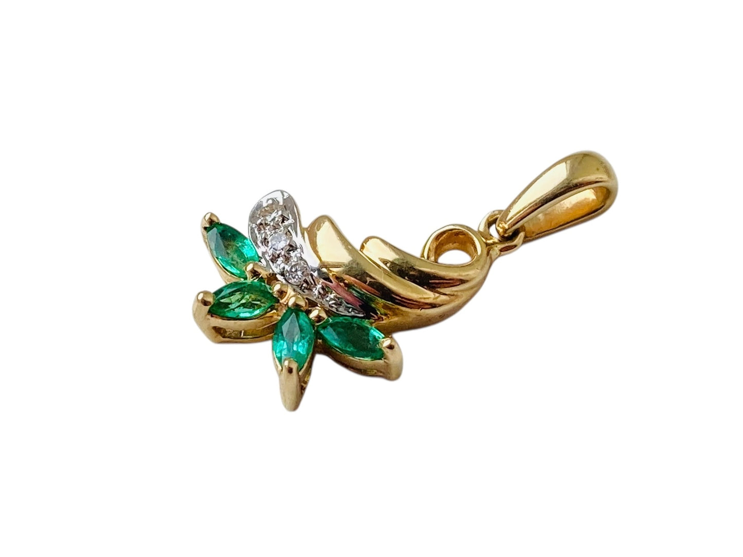 14ct Gold Emerald & Diamond Pendant