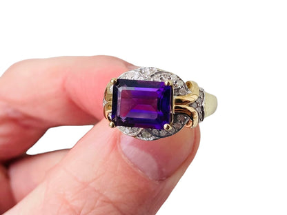 9ct Gold Amethyst & Diamond Ring