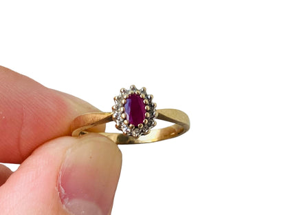 9ct Gold Ruby & Diamond Cluster Ring