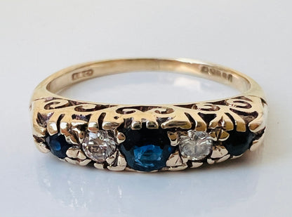 Vintage 9ct Gold Sapphire & Diamond Ring
