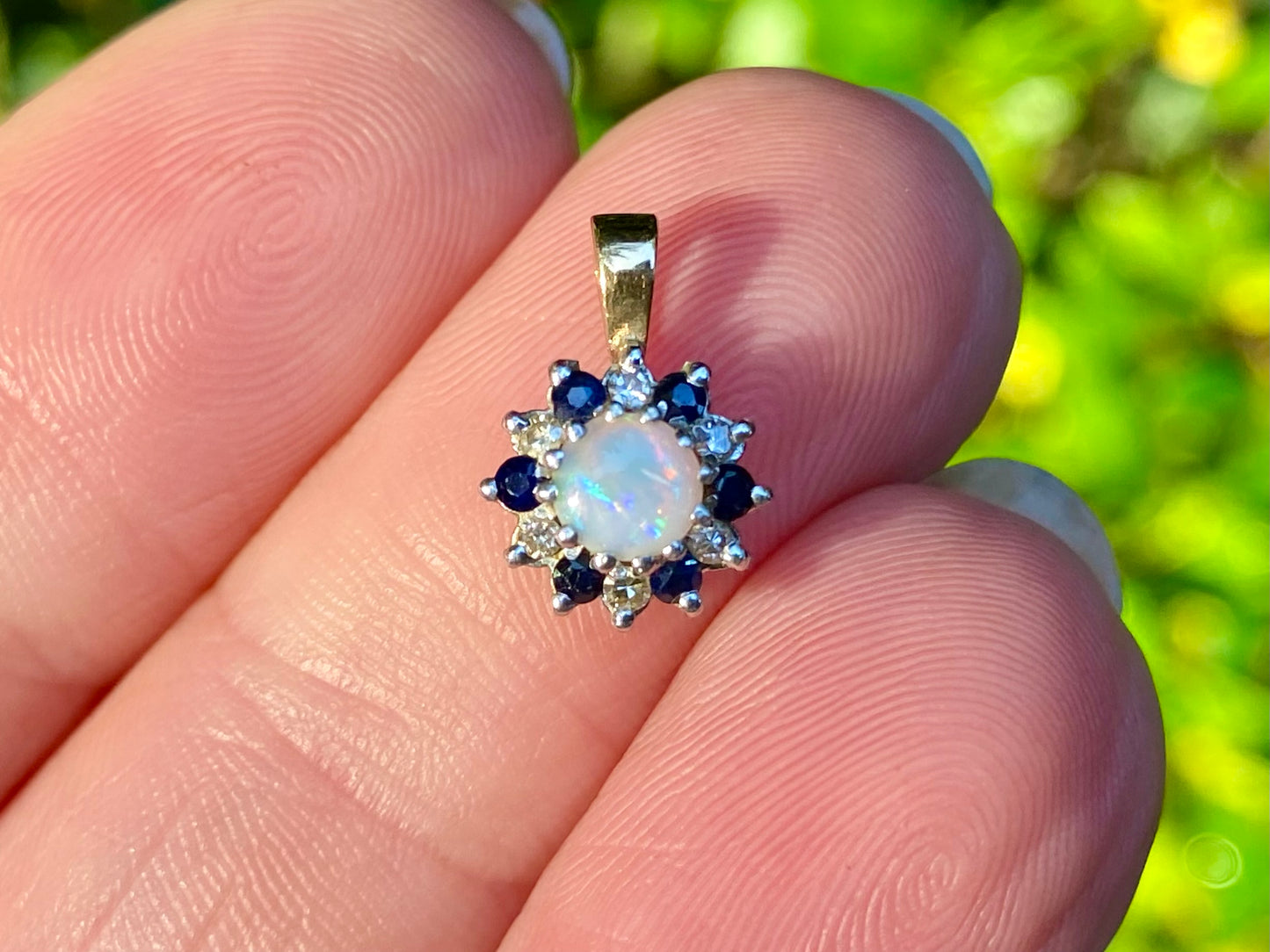 Vintage 9ct Gold Opal, Sapphire & Diamond Pendant