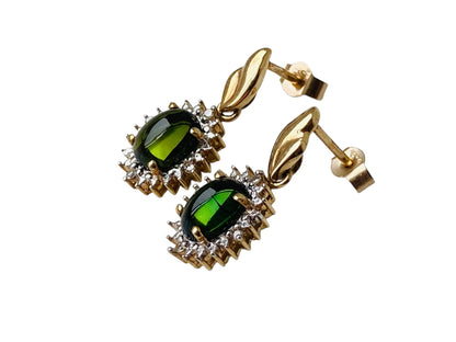 9ct Gold Green Tourmaline & Diamond Earrings