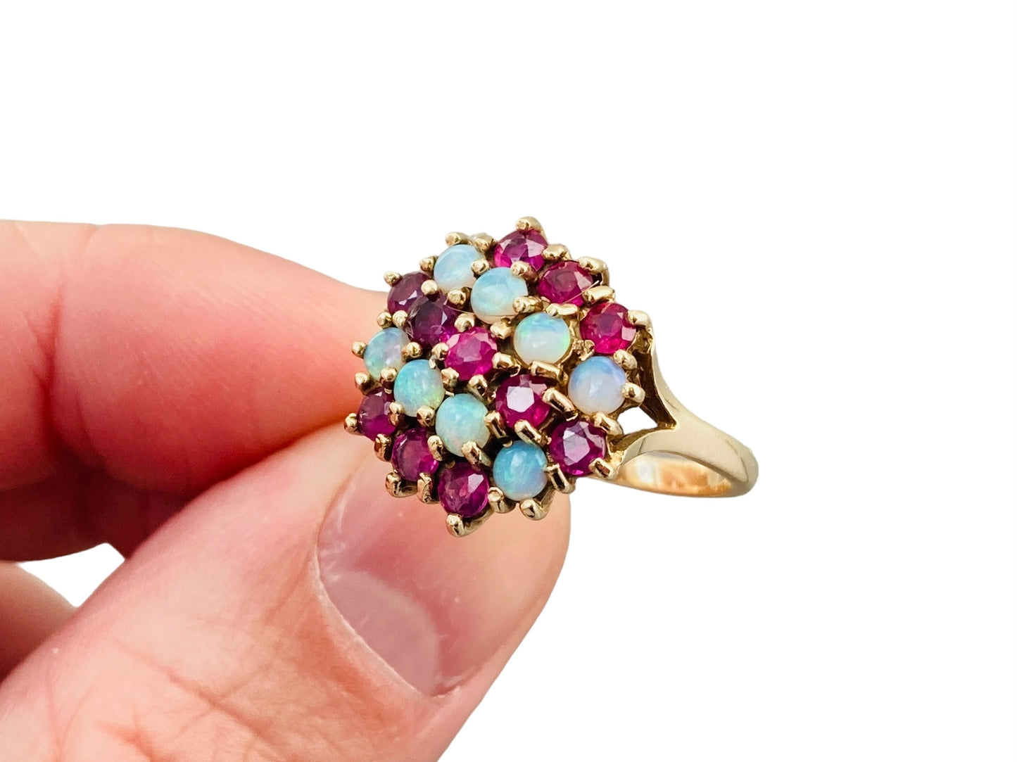 Vintage 9ct Gold Ruby & Opal Ring