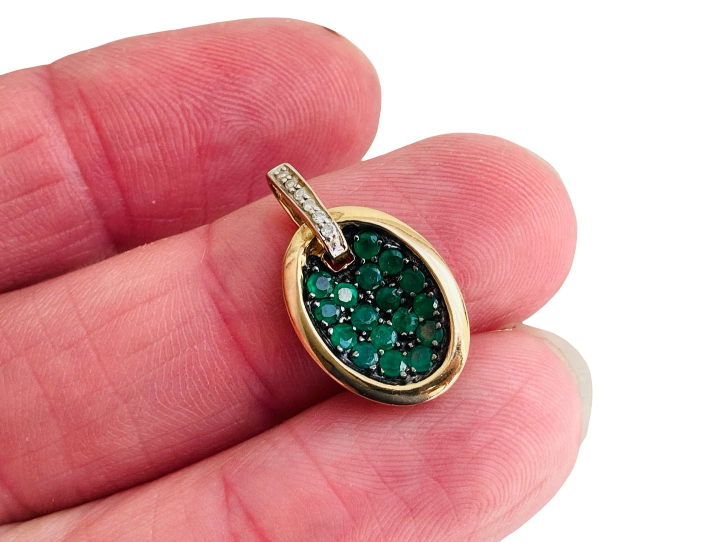 9ct Gold Emerald & Diamond Pendant