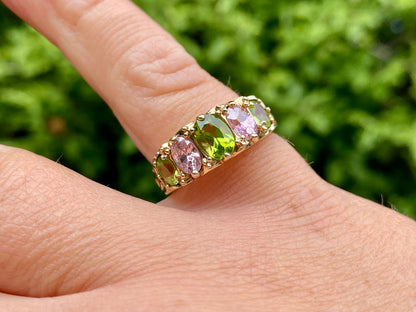 9ct Gold Peridot & Pink Tourmaline Ring