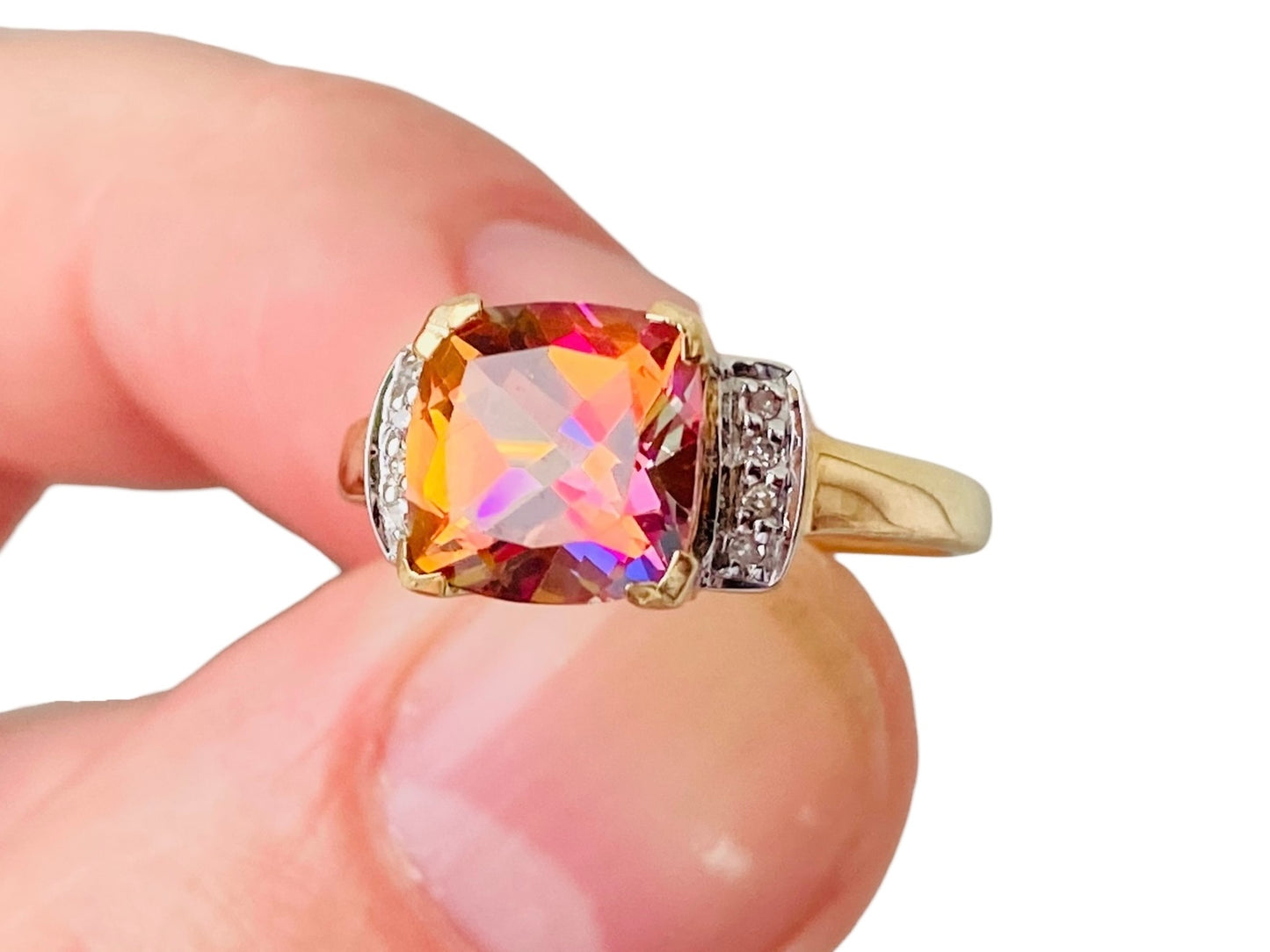 9ct Gold Mystic Topaz & Diamond Ring