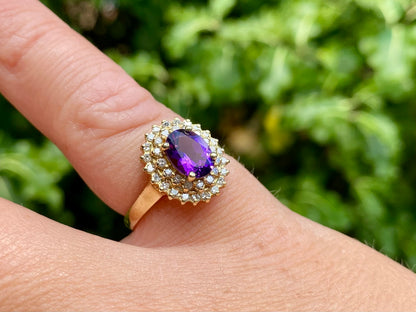 9ct Gold Amethyst & Diamond Ring