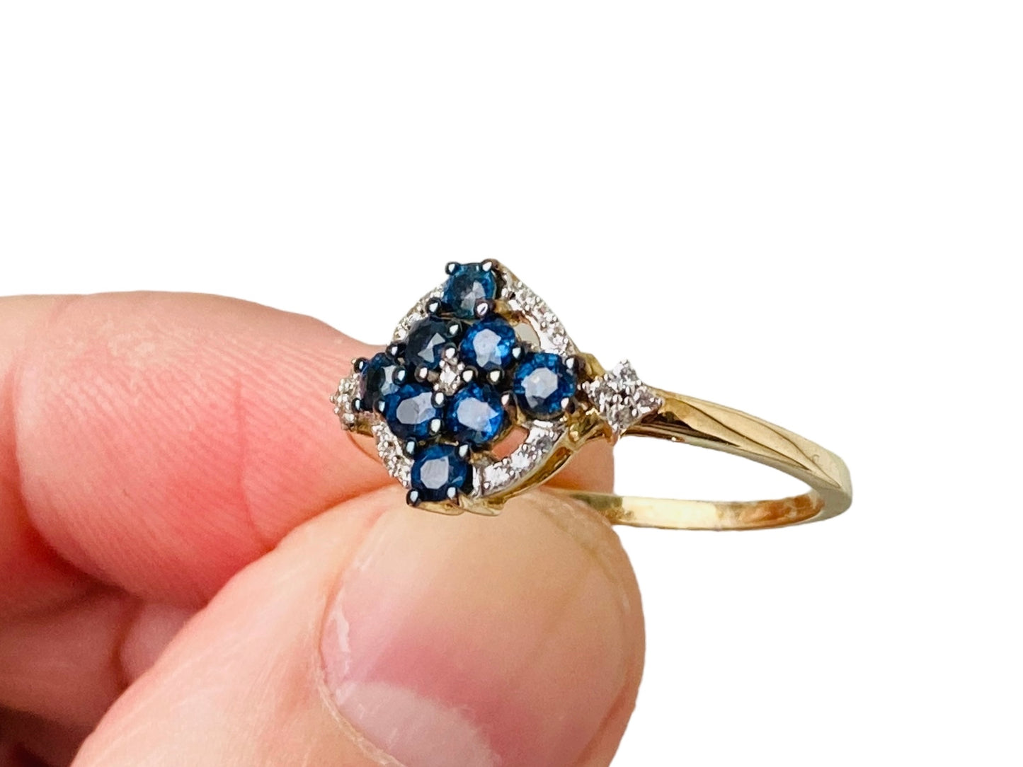 9ct Gold Sapphire & White Zircon Ring