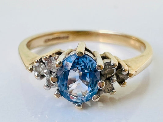 Vintage 9ct Gold Sapphire & Diamond Ring