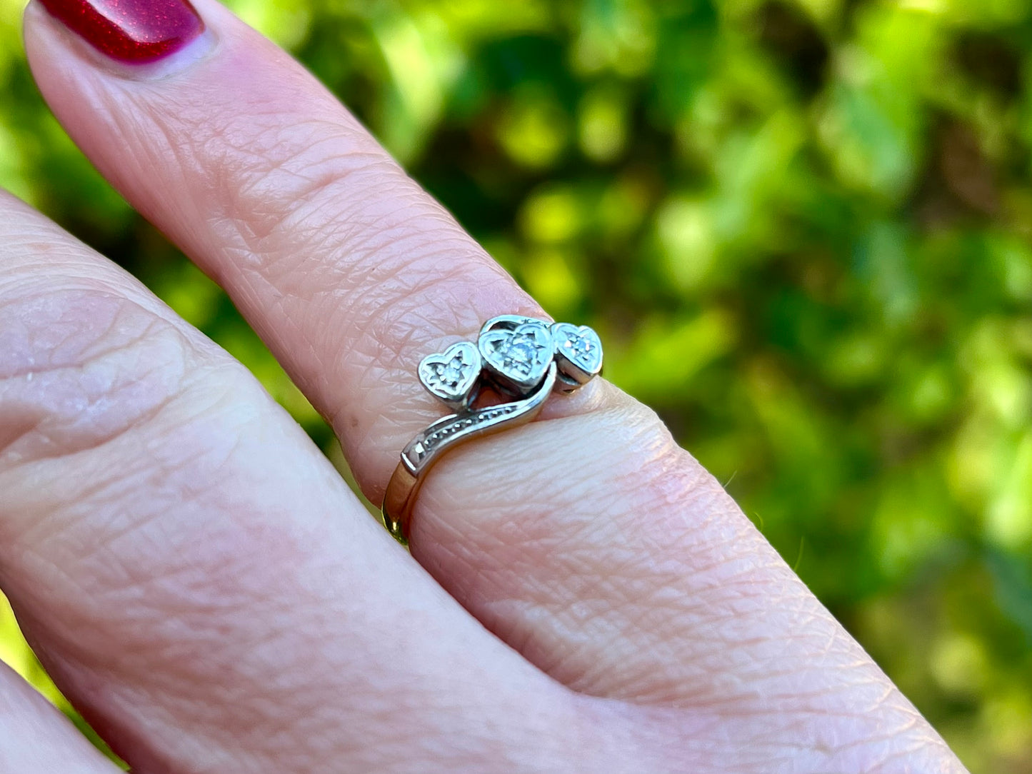 Antique 18ct Gold Three-Stone Diamond Heart Ring