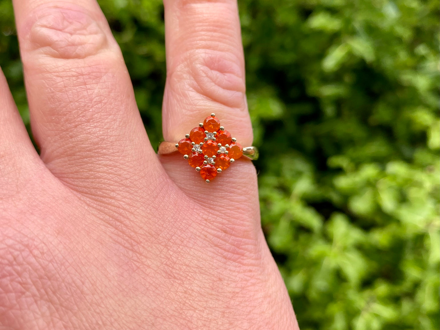 9ct Gold Fire Opal & Diamond Ring