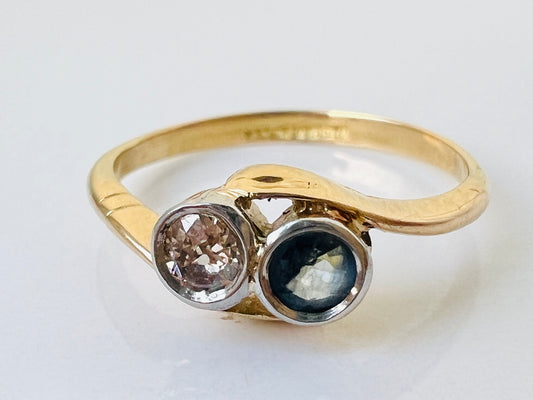 Antique 18ct Gold Sapphire & Diamond Toi Et Moi Ring