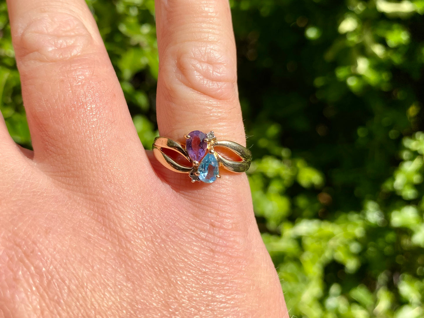 Vintage 9ct Gold Topaz, Amethyst & Diamond Ring