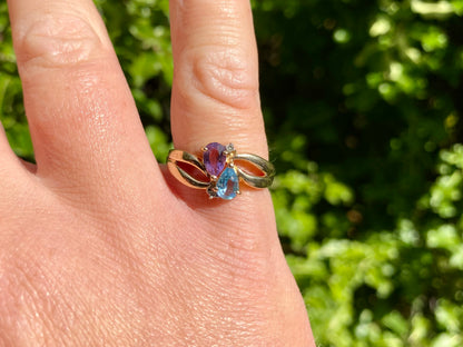 Vintage 9ct Gold Topaz, Amethyst & Diamond Ring