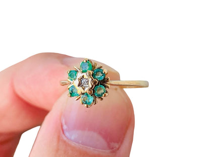 9ct Gold Emerald & Diamond Ring