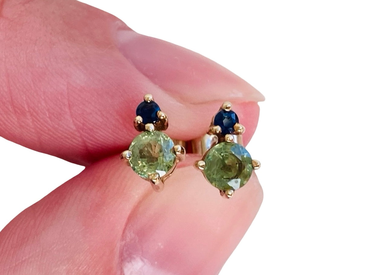 9ct Gold Peridot & Sapphire Earrings