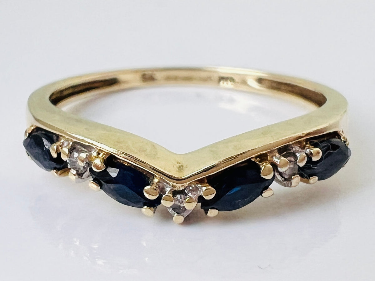 9ct Gold Sapphire & Diamond Wishbone Ring