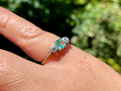 Antique 18ct Gold Green Tourmaline & Diamond Ring