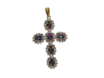9ct Gold Mystic Topaz & Zircon Cross Pendant