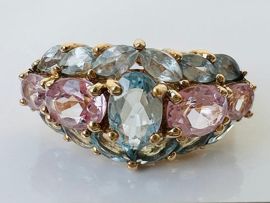 9ct Gold Pink Topaz & Beryl Ring
