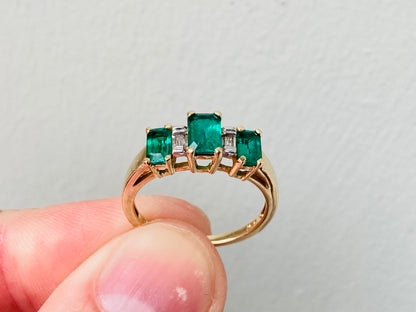 10ct Gold Synthetic Emerald & Diamond Ring