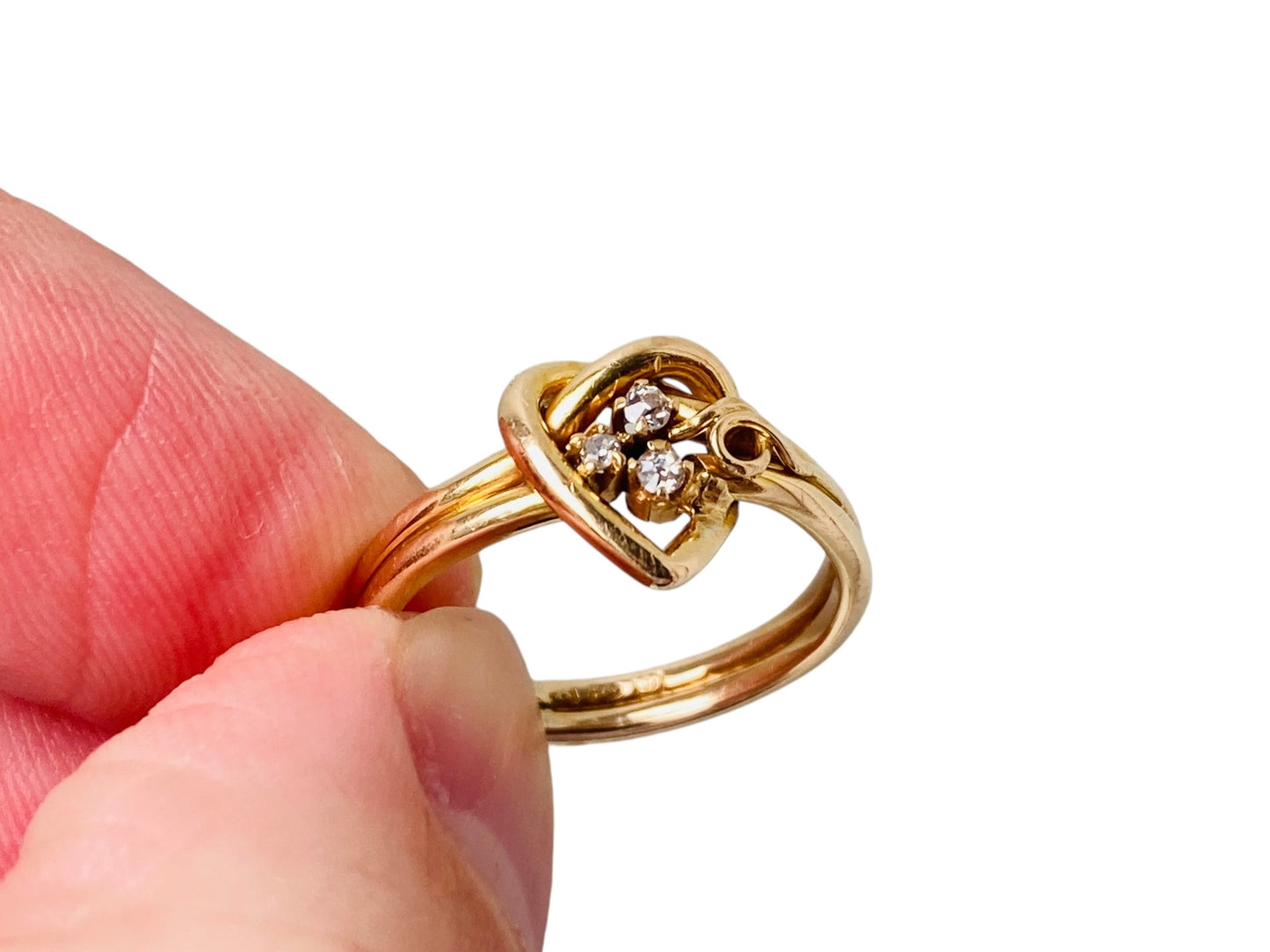 Antique Edwardian 18ct Gold Diamond Heart Knot Ring