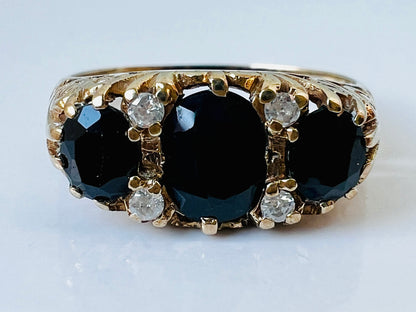 Vintage 9ct Gold Sapphire & Diamond Ring