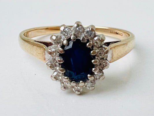 Vintage 9ct Gold Sapphire & Diamond Ring