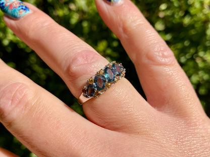 9ct Gold Teal & Yellow Sapphire Ring