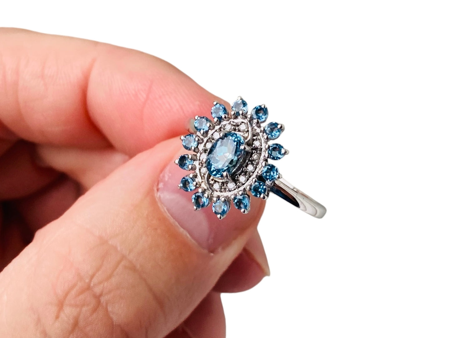 9ct Gold Blue Zircon & Diamond Ring