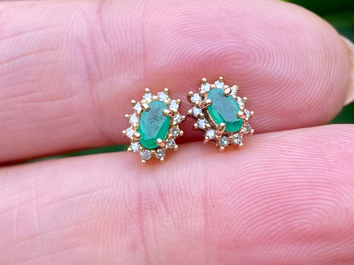 9ct Gold Emerald & Diamond Earrings