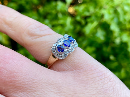 9ct Gold Sapphire & Diamond Cluster Ring