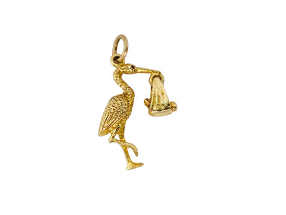 Vintage 9ct Gold Stork & Baby Pendant or Charm