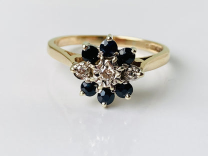 Vintage 9ct Gold Sapphire & Diamond Ring