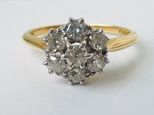 Vintage 18ct Gold Diamond Daisy Ring