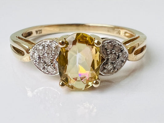 9ct Gold Yellow Fluorite & Diamond Ring