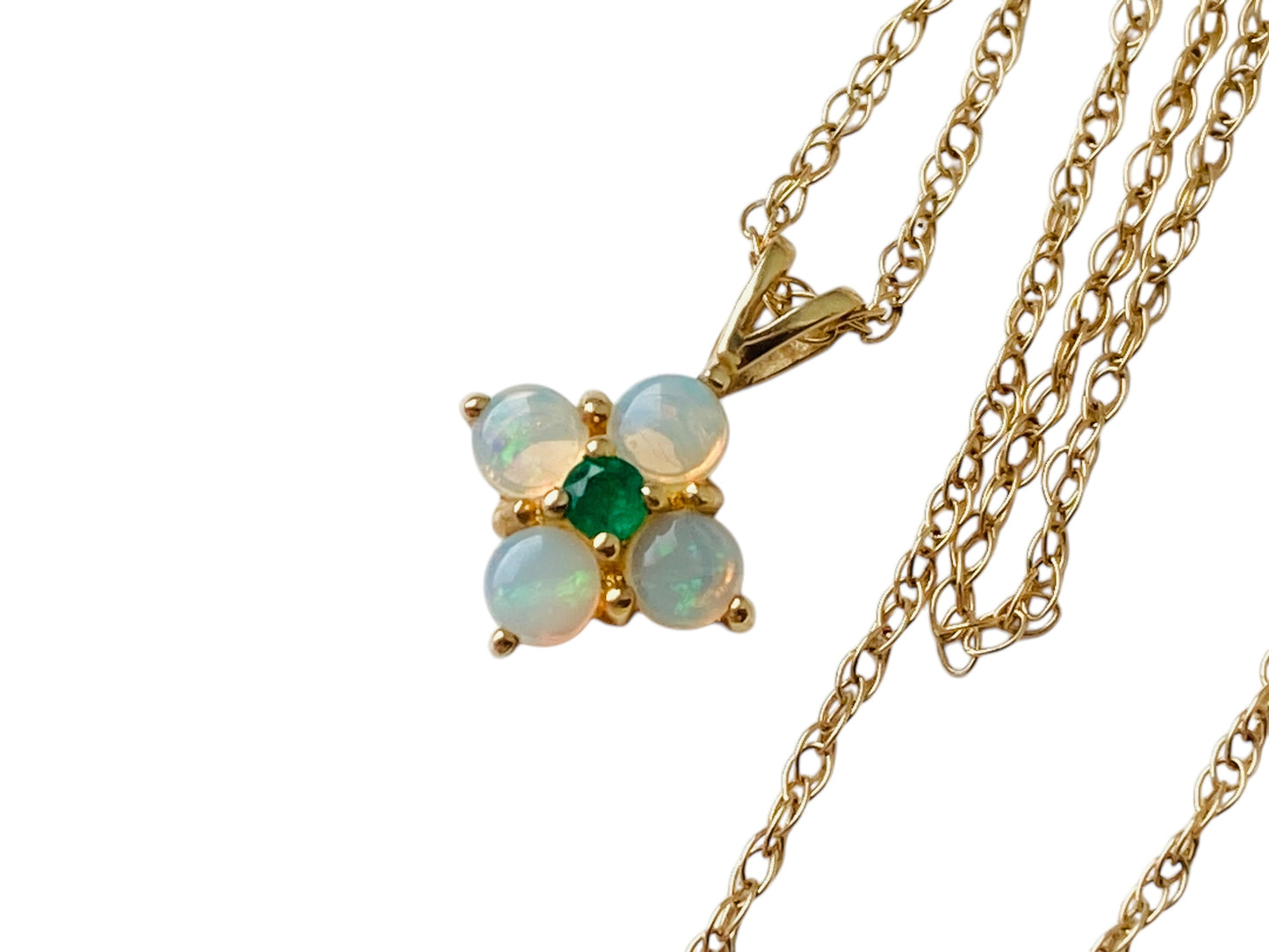 9ct Gold Opal & Emerald Pendant With Necklace